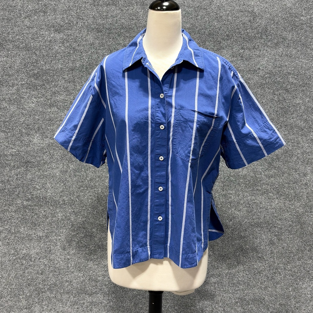 Madewell Shirt Womens M Blue Stripe Short Sleeve Cotton Button Front Top